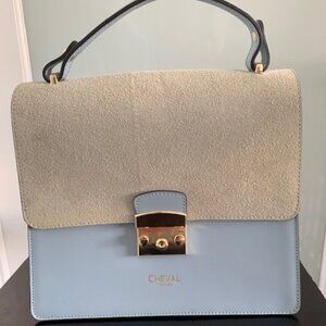 Cheval Firenze Powder Blue Leather & Grey Suede Satchel